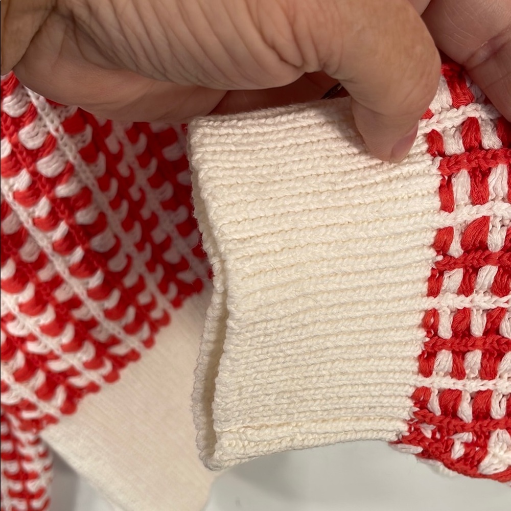 Maeve Anthropologie Red White Textured Knit Cropped Cardigan‎ Sweater XL - Picture 9 of 10